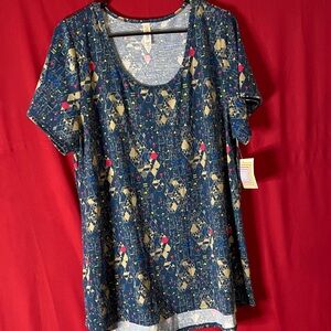 LuLaRoe Blue and Gold Geometric Short Sleeve Tee